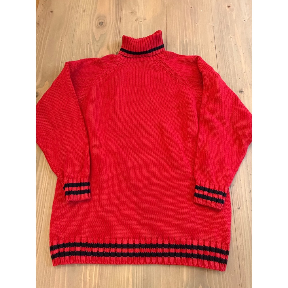 C13 Gap Vintage Red Cotton Knit Turtleneck Sweater Navy Varsity Stripe Large
